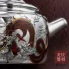 Conjunto de Chá de Viagem Esmaltado com Padrão de Dragão Banhado a Prata 999, incluindo uma chaleira e duas xícaras, um conjunto de chá portátil para praticar a arte do chá, caixa de presente e lembrança