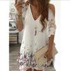 2024 Novo Verão Roupas Europeias e Americanas Renda Costurada Estampa Digital Wish Amazon Decote V Vestido Feminino