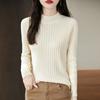 Camisa Base de Malha Daifa Algodão Gola Meia-alta Feminina Outono Inverno Novo Suéter com Cordão Elástico Elegante Top Interno