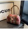 Bolsa Pequena Xadrez Estilo Coreano Nicho Ins para Mulheres 2026 Nova Bolsa Boston Moda Versátil Bolsa de Ombro para o Dia a Dia