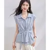 Camisa sin mangas para mujer con ajuste en la cintura para Comercio Exterior, Nuevo Estilo Verano 2026, Diseño de Corbata, Elegante Top de Color Sólido para Mujer