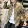 Camisa jeans xadrez de outono com gola de lapela, uma jaqueta casual nova e versátil