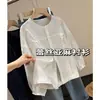 Camisa de Lino Estilo Francés Luna Blanca con Encaje Bordado, Cuello Redondo, Mangas Largas de Farol, Blusa para Mujer de Principios de Primavera L0319Y