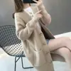 Cárdigan de Punto de Longitud Media con Tiras de Comercio Exterior para Mujer 2025 Otoño e Invierno Nuevo Estilo Coreano Holgado Cuello en V Rayas de Color Sólido Suéter