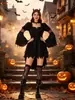 Disfraz de Bruja de Halloween, Vestido Negro Gótico Europeo y Americano, Atuendo para Actuación en Escenario, Disfraz de Sombrero de Bruja del Bosque