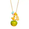Puzuo Color Fuerte que Conserva el Color Dorado Arena Esmalte Seguro Fruta Círculo Pequeño Collar Colgante de Manzana Diseño de Nicho Cadena de Clavícula