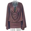Estilo Europeo y Americano Ins Transfronterizo Color Sólido para Mujer Escote Bajo Sexy Fruncido Holgado Bodycon Vestido de Manga Larga Corta con Cuello en V