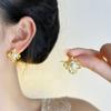 Pendientes de Perla Populares de Trébol de Cuatro Hojas Transfronterizos Cobre Flash Chapado en Oro Real Zirconia Luz de Lujo Diseño de Alta Gama Pendientes de Perla