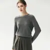 Suéter base de punto sin costuras de cachemira 100% engrosado para otoño e invierno con cuello redondo, suéter de cachemira de nuevo estilo para mujer