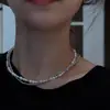 Moda Primavera e Verão Estilo Coreano Colar de Pérolas Dupla Camada Cinza e Branco, Textura de Pérola Artificial Elegante, Corrente Lustrosa e Elegante para Clavícula