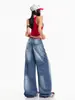 Jeans Retro Americanos de Pierna Ancha para Mujer, Estilo Nuevo, Adelgazantes, Diseño Holgado, Pierna Recta, Largo Hasta el Suelo, Versátiles y Cómodos