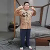 Pijama Infantil Masculino Primavera e Outono Conjunto de Algodão Puro Manga Longa para Crianças Fortinhas, Conjunto de Roupa Íntima Térmica Masculina