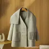 Abrigo de dos piezas para mujer de invierno 100% lana, diseño coreano petite, con cuello de bufanda de lana, estilo corto, modelo nuevo