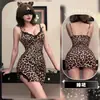 Bêbada Ouvindo o Vento Divertida Sexy Tentação Estampa de Leopardo Alças Finas Camisola Tentação Apaixonada Pijama com Laço Vestido Feminino