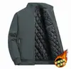 Estilo clássico popular, espessado e forrado com fleece, gola alta executiva, jaqueta espessada e forrada com fleece, casaco masculino para primavera e outono