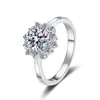 Anel de Prata Esterlina S925 com Moissanita de 1 Quilate Girassol Seis Garras Flor Anel Feminino de Moda Luxo Acessível Joia