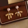 Pendientes Doble Uso Colgantes de Lazo Plateados para Mujer, Pendientes de Perla de Diseñador de Nicho de Gama Alta, Pendientes Estilo Nuevo 2026