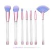 Nuevo set de 7 brochas de maquillaje con mango de tubo de varilla hueca de cristal transparente Relleno de arena DIY Montaje Empaque en bolsa de PVC