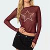 Comercio exterior transfronterizo Europa y Estados Unidos estilo ins primavera y verano nuevo estampado de estrella superior entallada fondo manga larga cuello redondo camiseta mujeres