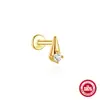 Prata Esterlina S925 Mais Vendido Geométrico Inlaid Strass Cabeça Plana Piercing Rosqueado Orelha Cartilagem Stud Amazon Mais Vendido Temperamento Versátil Brinco