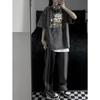 Camiseta de manga curta hiphop high street desgastada lavada masculina e feminina estilo Hong Kong nicho versátil solta de alta qualidade top de verão