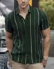 Camisa corta de manga corta holgada de moda estilo americano, camisa de hombre hawaiana a rayas con estampado digital, camisa de cuello de alta gama