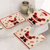Capacho Decorativo de Natal, Tapete de Chão para Banheiro, Tapete de Pé para Vaso Sanitário em Forma de U, Tapete Antiderrapante, Conjunto de Três Peças, Tapete Absorvente de Flanela