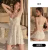 DZ Rose Deseo Puro Dulce Malla de Encaje Tridimensional con Copas Ropa de Dormir con Cordones Bata Conjunto para el Hogar para Mujer 6510