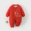 Ropa de Algodón Grueso de Otoño e Invierno para Recién Nacido con Estampado de Mariposas, Ropa Roja de Año Nuevo para Bebé, Ropa para Luna Llena, Mameluco para Bebé Recién Nacido