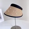Elegante y Moderno Sombrero Visera de Perlas para Mujer, Nuevo Estilo de Verano, Sombrero de Paja Versátil Casual para Protección Solar, Sombrero tipo Diadema para Viajes de Vacaciones