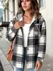 Chaqueta con capucha de cuadros blancos y negros estilo europeo y americano de longitud media para mujer, sudadera tipo cárdigan casual de otoño de un solo botón suelta