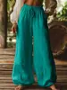 Pantalones de Mujer Transfronterizos Europeos y Americanos Nuevos Otoño 2026, Color Sólido, Modernos, Casuales, Holgados, Artísticos, con Bolsillos Laterales, Cintura Elástica, Pierna Ancha