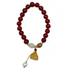 Pulsera de Ágata Roja Natural para Mujer, Pulsera con Colgante de Loto de Calcedonia Estilo Étnico Vintage, Pulsera de Cuentas de Moda, Buena Suerte y Prosperidad