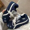 Tênis Retro Americano Azul Escuro Forrest Gump Feminino 2025 Novo Outono Esportivo Casual Versátil Tênis de Treino Acolchoado