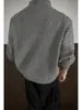 Cárdigan Suéter Gris Transfronterizo Otoño e Invierno Holgado Casual Perezoso Gama Alta Tendencia Americana Cuello Alto Cremallera Tejidos