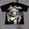 Comércio Exterior Transfronteiriço Atacado Nova Marca Tendência Estilo Americano Camiseta 280g de Manga Curta para Homens e Mulheres com Strass Estampado, Caimento Solto Manga Meia