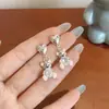 Pendientes de Corazón de Zirconia Dulce de Oso de Verano para Mujer Aguja de Plata Diseño Lindo de Dibujos Animados Estéreo Versátil Pendientes de Estudiante