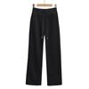 Calça Reta de Cintura Alta com Cadarço para Meninas Quentes Calça de Moletom Forrada com Lã para Mulheres 2025 Outono Novo Estilo Europeu e Americano Cor Sólida Costura Calça Casual