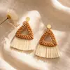 Pendientes Geométricos Huecos de Madera Estilo Retro Europeo y Americano, Nuevos Pendientes Largos Exagerados de Rafia Estilo Festivo Personalizados para Mujer