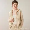 Cárdigan de Cachemir con Capucha y Cremallera Engrosado para Mujer 2025 Otoño e Invierno Nuevo Estilo Suéter con Capucha de Color Sólido Chaqueta Tejida