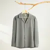 Camisa de Cuello Cubano para Hombre de Manga Larga Estilo Británico Holgada Chaqueta Casual de Alta Gama de Moda Guapo
