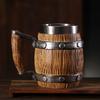 Taza de cerveza de barril de madera alemán de gran capacidad transfronteriza, personalizada con aspecto de madera hecha a mano, copa de vino de acero inoxidable para bar, Copa especial