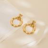 Pendientes de mujer geométricos con colgante de círculo de bambú de moda transfronterizos europeos y americanos con baño de oro auténtico de latón