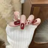 Unhas Usáveis Artesanais Xadrez Bordô Estilo Francês Strass Roxo Uva Olho de Gato Removíveis Pontas de Unha Postiça Celebridade da Internet Atacado