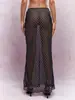 Saia Longa de Renda Pura com Estampa de Bolinhas e Tecido Mesh Transparente, com Toque de Luxo Leve, Acabamento em Renda, Fenda Sexy, Meia-Saia Estilo Férias