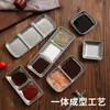 Plato pequeño para salsa de barbacoa retro con compartimentos, Plato para condimentos de acero inoxidable con dos compartimentos, Plato de salsa de tres compartimentos estilo coreano, Plato compartimental para condimentos