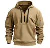 Moletom com capuz, zíper, múltiplos bolsos, jaqueta pullover com capuz, forrado de fleece, masculino, outono e inverno, transfronteiriço
