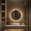 Espejo de baño inteligente con marco de aleación de aluminio, espejo redondo con correa para colgar, espejo de tocador, espejo decorativo de pared