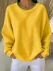 Sudadera de punto gofre con cuello redondo para mujer, nueva de 2025, corte holgado, color liso, manga larga, estilo europeo y americano, top casual