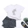 Amazon 2023 Promoção Quente Novo Top Feminino Estampado de Borboleta Branca Camiseta de Manga Curta para Mulheres de Comércio Exterior Europeu e Americano para Primavera e Verão